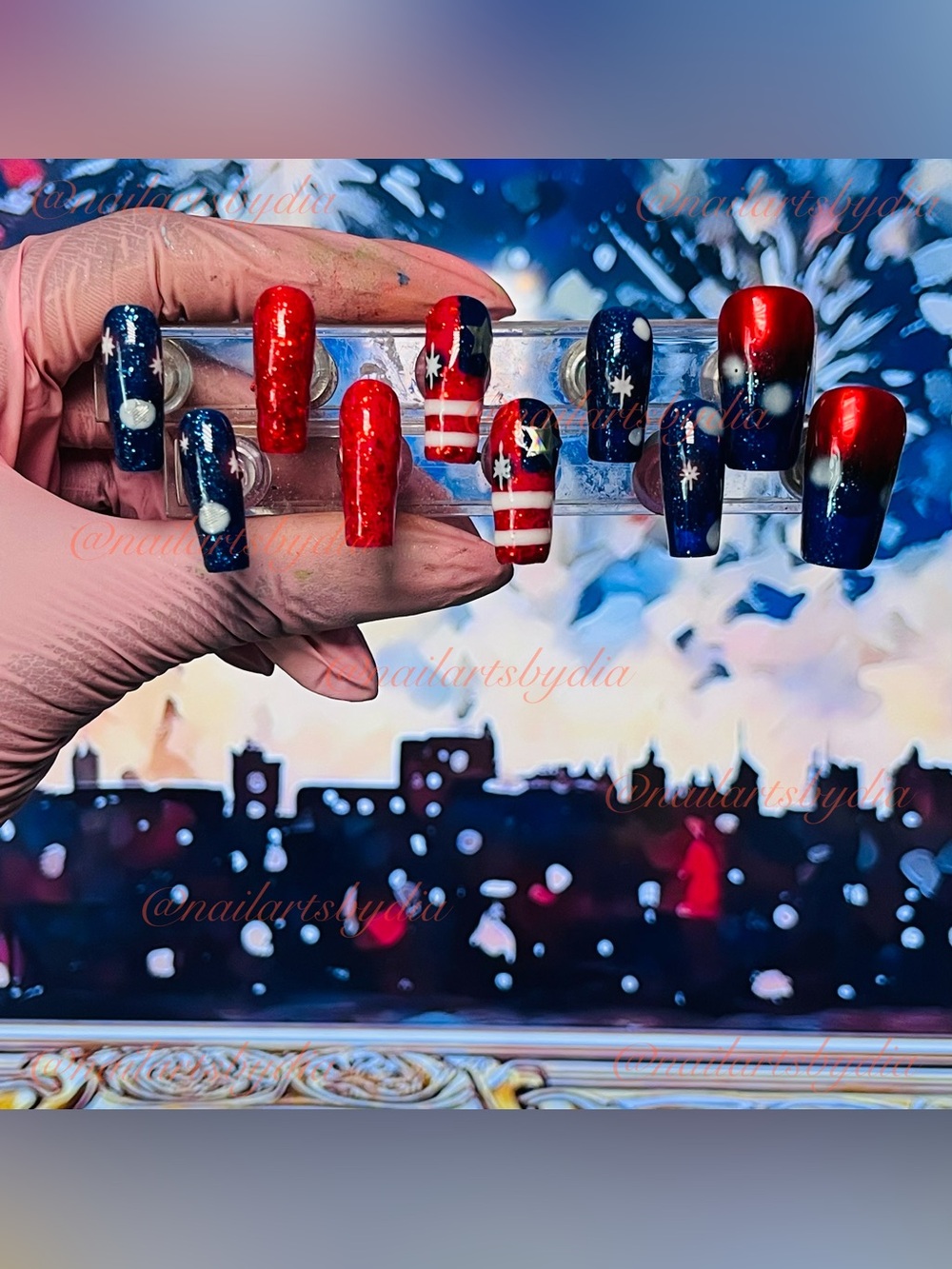 Patriotic Red & Navy Press-On Nail Set